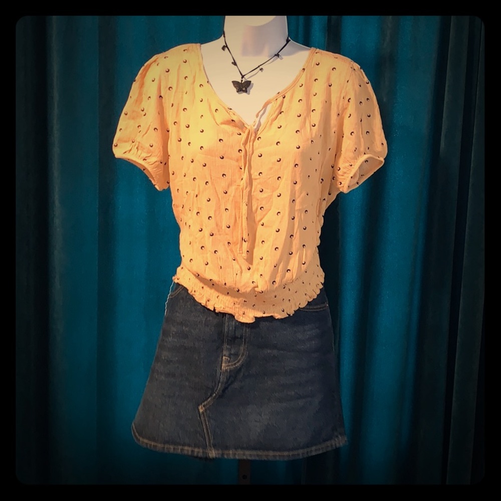 Pink Rose Peasant Top Yellow
